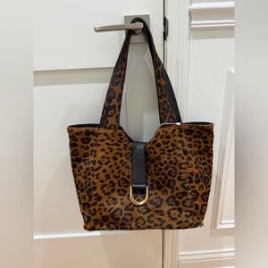 Divina Firenze Cowhide Calf Hair Leather Tote Shoulder Bag Italy Leopard